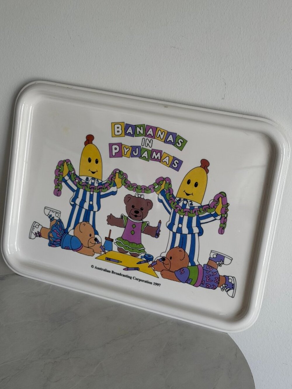 Vintage Bananas in Pyjamas White Character Nursery Serving Tray ABC Kids 1997
